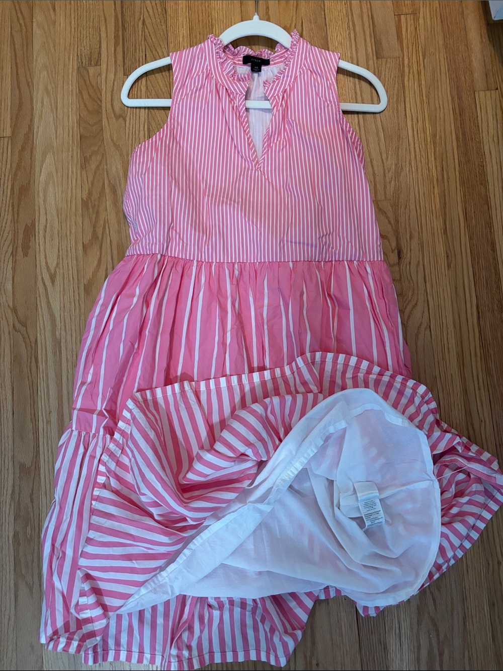 J.Crew Pink Striped Tiered Dress